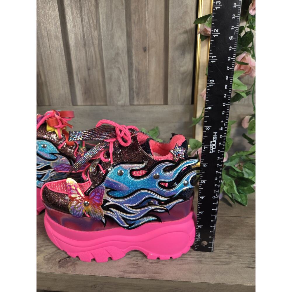 Club EXX Pink Flame Platform Sneakers Women's US 7 Butterfly Rave Festival Goth - Picture 8 of 9